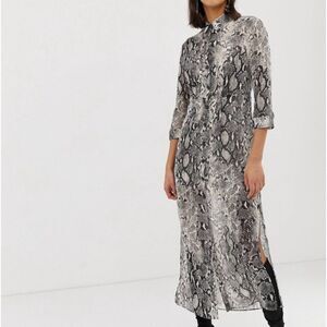 NWT River Island Heritage Sheer shirt dress in Grey snake print